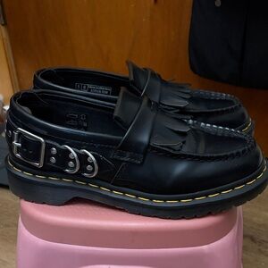 Dr. Martens Black Leather Loafers with Fringe